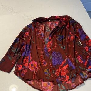 Burgundy and Purple floral oversized Free People Women's Top